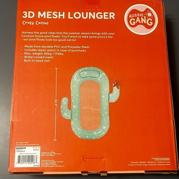 Coconut Grove 3D Green Crazy Cactus Adult Mesh Lounger Pool Float (Length 62.5") - Picture 3 of 8